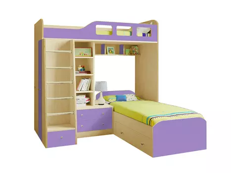 Кровать двухъярусная астра 4 дуб молочный/фиолетовый (рв-мебель) фиолетовый 198.2x198.2x187 см.