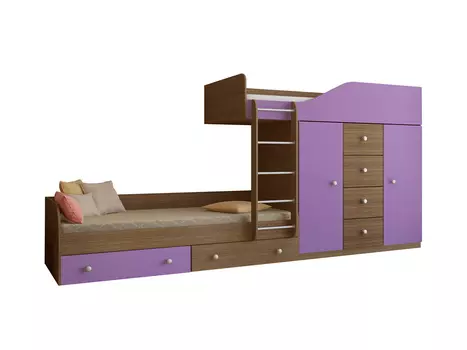 Кровать двухъярусная астра 6 дуб шамони/фиолетовый (рв-мебель) фиолетовый 333.2x89.5x155.1 см.