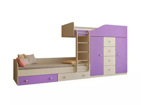 Кровать двухъярусная астра 6 дуб молочный/фиолетовый (рв-мебель) фиолетовый 333.2x89.5x155.1 см.
