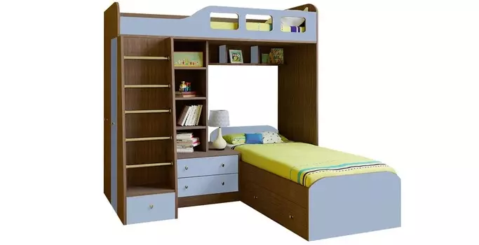 Кровать двухъярусная астра 4 дуб шамони/голубой (рв-мебель) голубой 198.2x198.2x187 см.