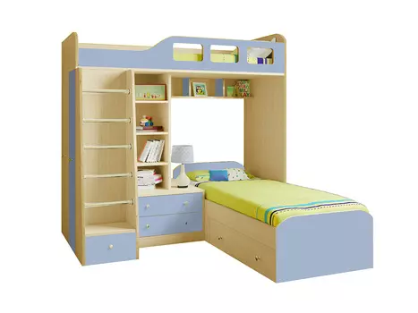 Кровать двухъярусная астра 4 дуб молочный/голубой (рв-мебель) голубой 198.2x198.2x187 см.