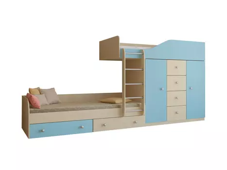Кровать двухъярусная астра 6 дуб молочный/голубой (рв-мебель) голубой 333.2x89.5x155.1 см.