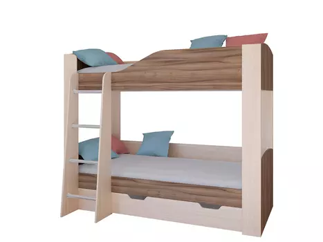 Кровать двухъярусная астра 2 дуб молочный/орех (рв-мебель) коричневый 193.4x110x150.5 см.
