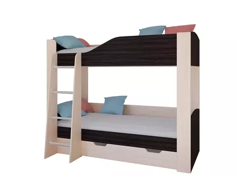 Кровать двухъярусная астра 2 дуб молочный/венге (рв-мебель) коричневый 193.4x110x150.5 см.