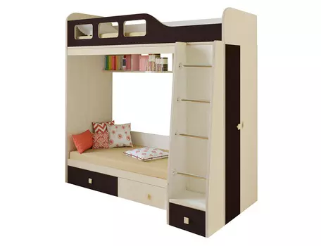 Кровать двухъярусная астра 3 дуб молочный/венге (рв-мебель) коричневый 198.2x113.2x188.5 см.