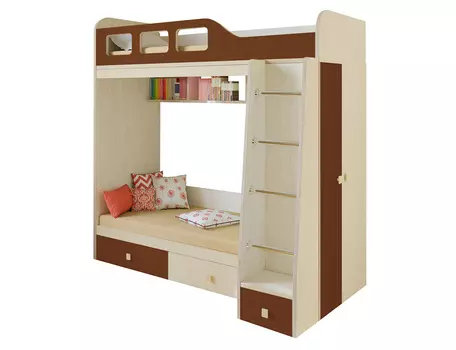 Кровать двухъярусная астра 3 дуб молочный/орех (рв-мебель) коричневый 198.2x113.2x188.5 см.