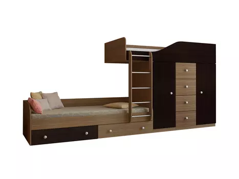 Кровать двухъярусная астра 6 дуб шамони/венге (рв-мебель) коричневый 333.2x89.5x155.1 см.