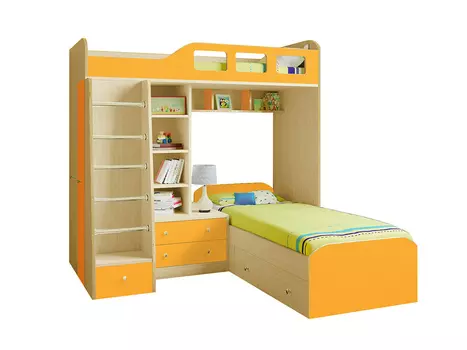 Кровать двухъярусная астра 4 дуб молочный/оранжевый (рв-мебель) оранжевый 198.2x198.2x187 см.