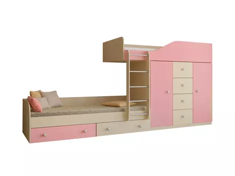 Кровать двухъярусная астра 6 дуб молочный/розовый (рв-мебель) розовый 333.2x89.5x155.1 см.