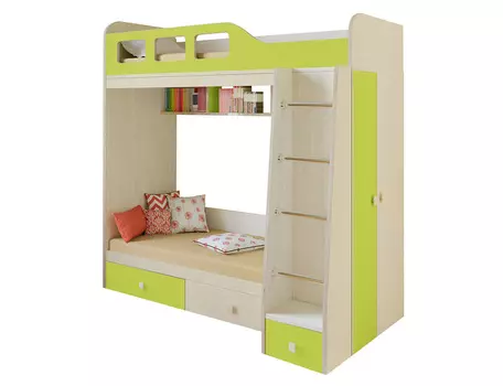 Кровать двухъярусная астра 3 дуб молочный/салатовый (рв-мебель) зеленый 198.2x113.2x188.5 см.