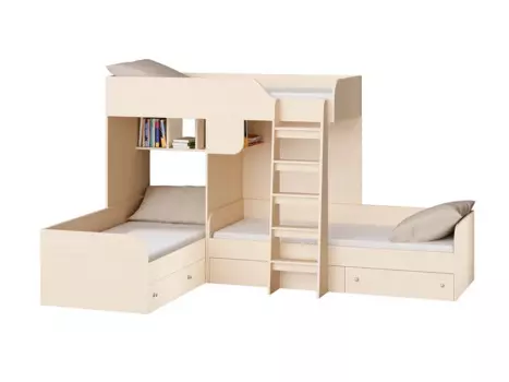 Кровать двухъярусная трио/2 дуб молочный полностью (рв-мебель) бежевый 326.5x195x200 см.