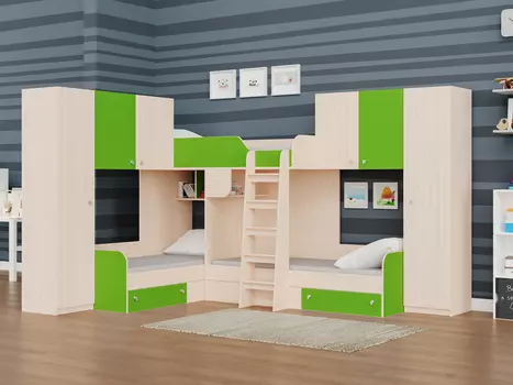 Кровать двухъярусная трио/3 салатовый (рв-мебель) зеленый 326.5x240x200 см.