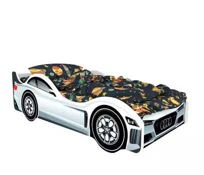 Кровать-машина карлсон ауди (с объемными колесами и подсветкой) (magic cars) белый 85x50x170 см.