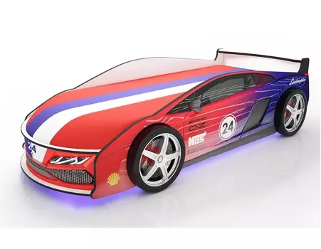 Кровать-машина карлсон ламба с объемными колесами, с подсветкой дна и фар (magic cars) красный 85x50x184 см.