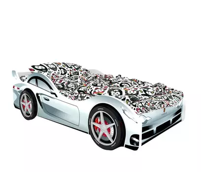 Кровать-машина карлсон порше (с объемными колесами и подсветкой) (magic cars) белый 85x50x170 см.