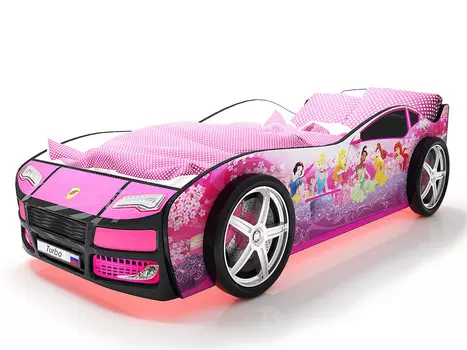 Кровать-машина карлсон турбо фея (с объемными колесами, с подсветкой дна и фар) (magic cars) розовый 85x48x178 см.