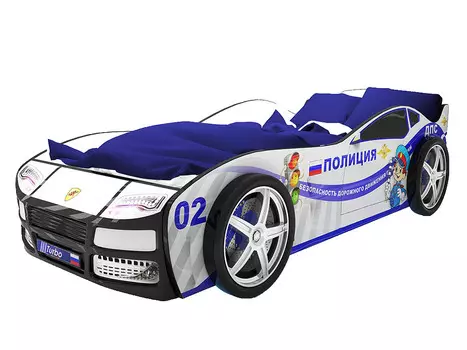 Кровать-машина карлсон турбо полиция (с объемными колесами) (magic cars) белый 85x48x178 см.