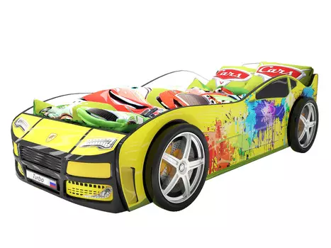 Кровать-машина карлсон турбо (с объемными колесами) (magic cars) желтый 85x48x178 см.