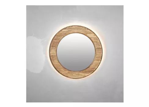 Круглое зеркало в деревянной раме с подсветкой round40 (ruwoo) бежевый 4 см.