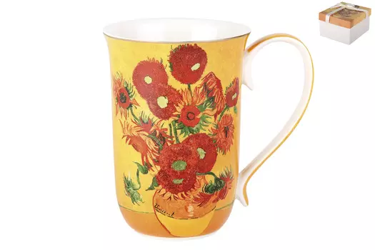 Кружка подсолнухи (коралл) оранжевый 12x8x14 см.