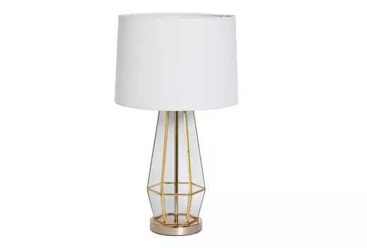 Лампа настольная металлическая золотая (белый абажур) (garda decor) белый 35x72 см.