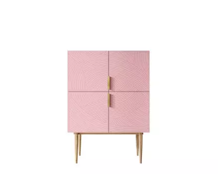 Малый комод с четырьмя дверками на высоких ножках line (etg-home) розовый 90x125x50 см.