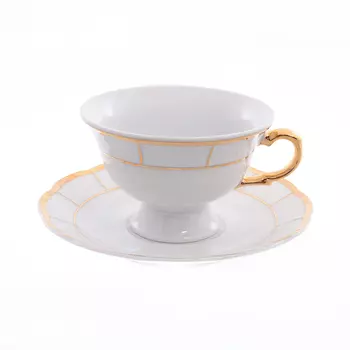 Набор чайных пар менуэт обводка золото (thun) белый