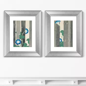 Набор из 2-х репродукций картин в раме morning glories from momoyogusa–flowers , 1909г. (картины в квартиру) серый 40x50 см.