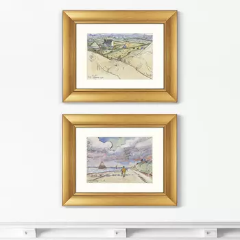 Набор из 2-х репродукций картин в раме weg langs kanaal , 1916-1917г. (картины в квартиру) бежевый 50x40 см.