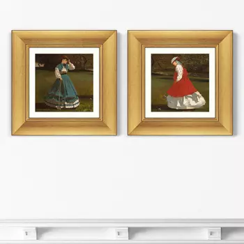 Набор из 2-х репродукций картин в раме a game of croquet , 1866г. (картины в квартиру) коричневый 35x35 см.