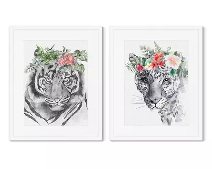 Набор из 2-х репродукций картин в раме big cats (картины в квартиру) мультиколор 42x52 см.