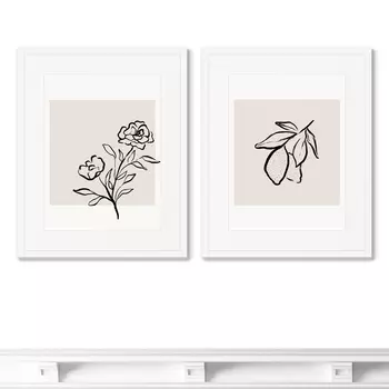 Набор из 2-х репродукций картин в раме grace of flora (картины в квартиру) бежевый 42x52 см.