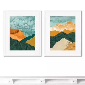 Набор из 2-х репродукций картин в раме layered mountains no1 (картины в квартиру) мультиколор 42x52 см.