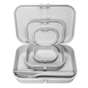 Набор из 3 ланч-боксов и столовых приборов pascal organic серый (koziol) серый 16x6x23 см.