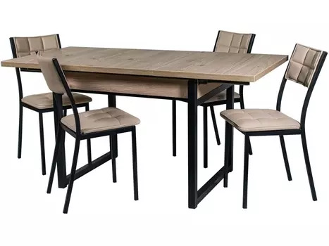 Обеденная группа стол и 4 стула (древпром) бежевый 200x76x75 см.