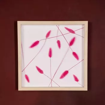 Панно с ярко-розовым лагурусом (wowbotanica) белый 25x25 см.