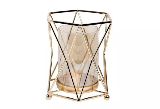 Подсвечник в металлической подставке (garda decor) золотой 18x16 см.