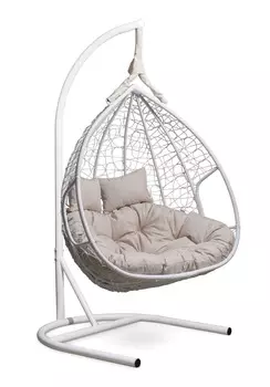 Подвесное двухместное кресло-кокон fisht белое с белой подушкой (лаура) белый 120x195x110 см.