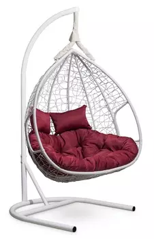 Подвесное двухместное кресло-кокон fisht белое с бордовой подушкой (лаура) белый 120x195x110 см.