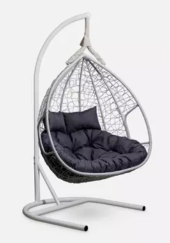 Подвесное двухместное кресло-кокон fisht белое с серой подушкой (лаура) белый 120x195x110 см.