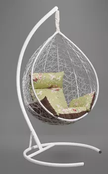 Подвесное кресло-кокон sevilla elegant белое с коричневой/зеленой подушкой (лаура) белый 110x195x110 см.