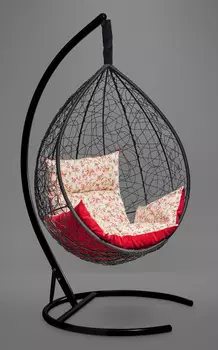 Подвесное кресло-кокон sevilla elegant черное с красной/розовой подушкой (лаура) черный 110x195x110 см.