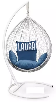 Подвесное кресло sevilla velour белое с синей подушкой (лаура) белый 110x195x110 см.