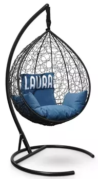Подвесное кресло sevilla velour черное с синей подушкой (лаура) черный 110x195x110 см.