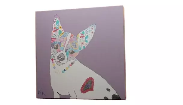 Постер собачка (кристина кретова) фиолетовый 43x43x3 см.