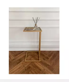 Прикроватный столик “прима” со столешницей темного стекла (for miss) золотой 35x75x35 см.