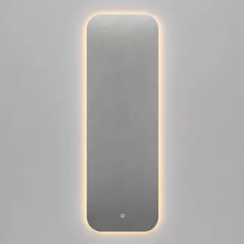 Прямоугольное зеркало с тёплой подсветкой kuvino nf led m с сенсорной кнопкой (genglass) серый 49x149x2 см.
