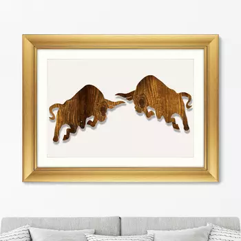 Репродукция картины в раме бой парящих быков , 2016г. (картины в квартиру) коричневый 80x60 см.