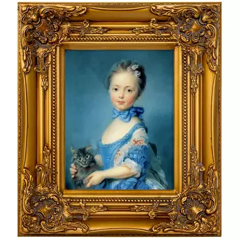 Репродукция картины «девочка с котенком» (object desire) золотой 34x39x5 см.