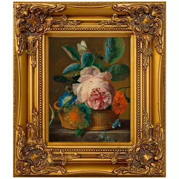 Репродукция картины «корзина с цветами» (object desire) золотой 34x39x4 см.